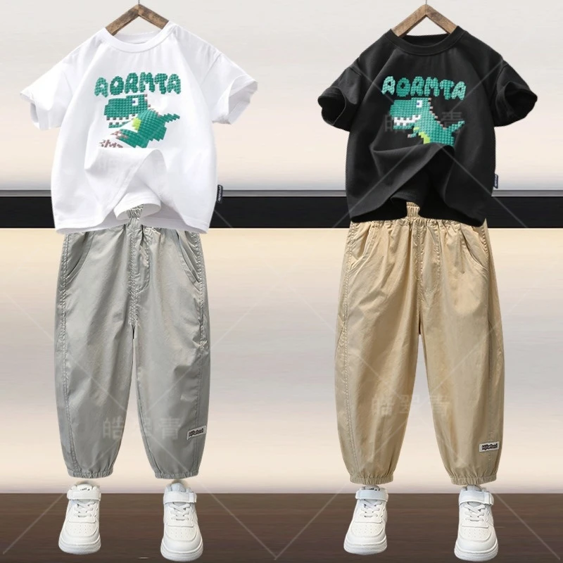 男童套装夏款2024新款休闲洋气宽松男孩短袖T恤速干裤两件套薄款