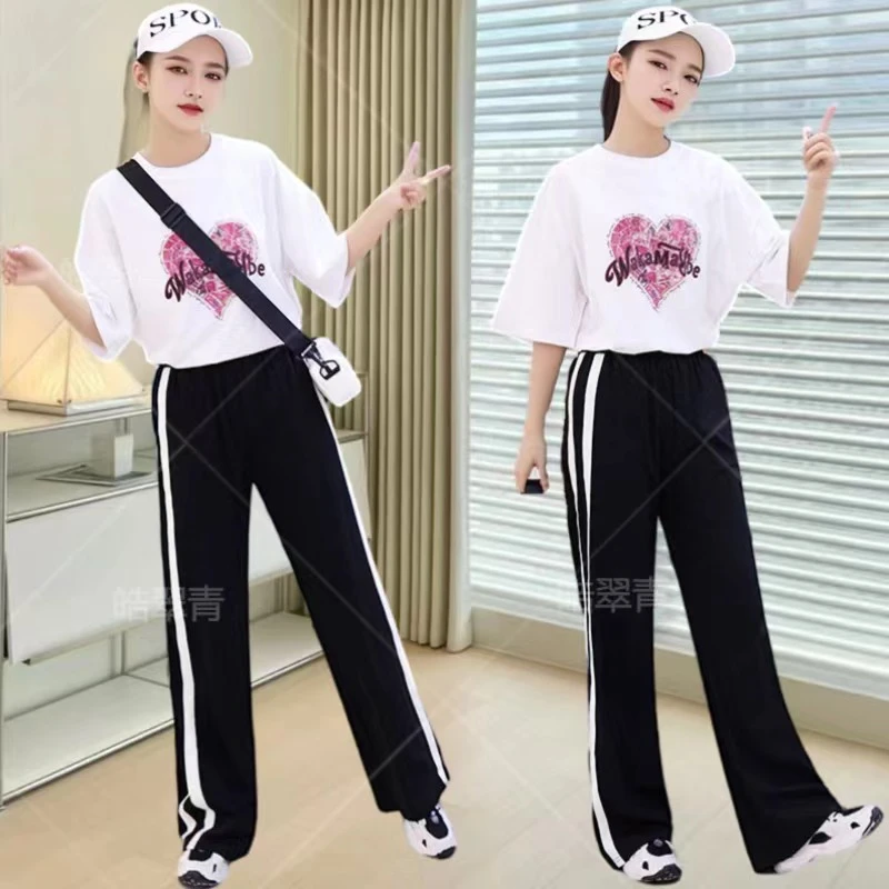 女童套装夏款新款2024中大童夏季时尚学生短袖休闲裤两件套12-15