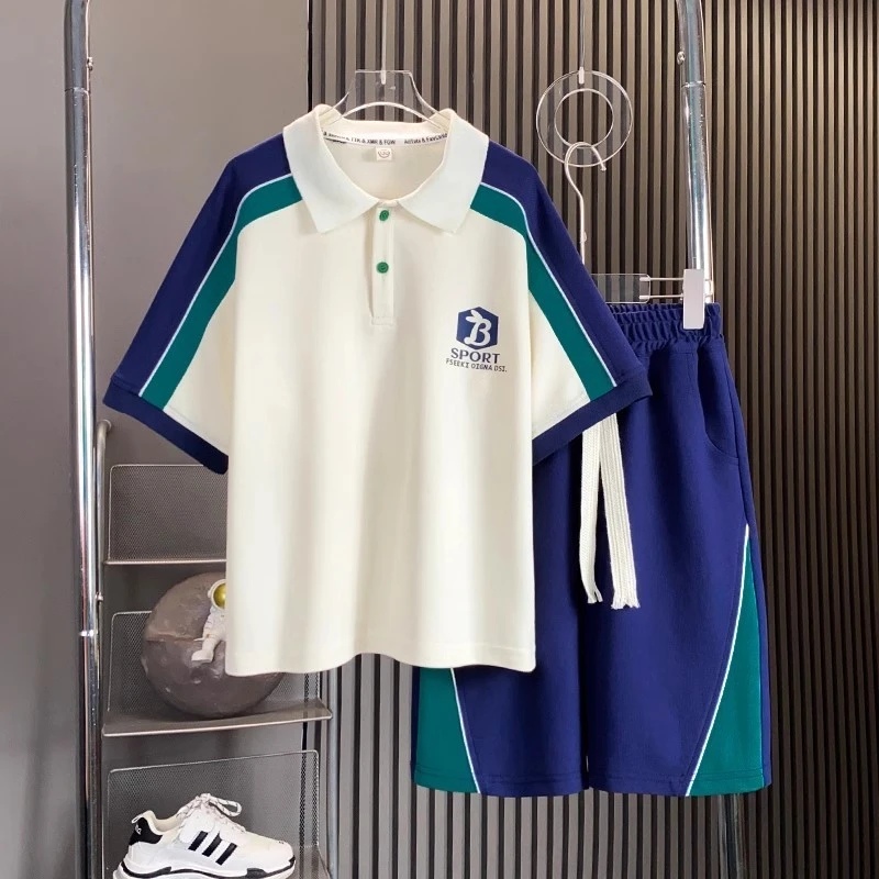 度假夏季套装2024中大童夏季时尚休闲短袖短裤两件套初中生学院风