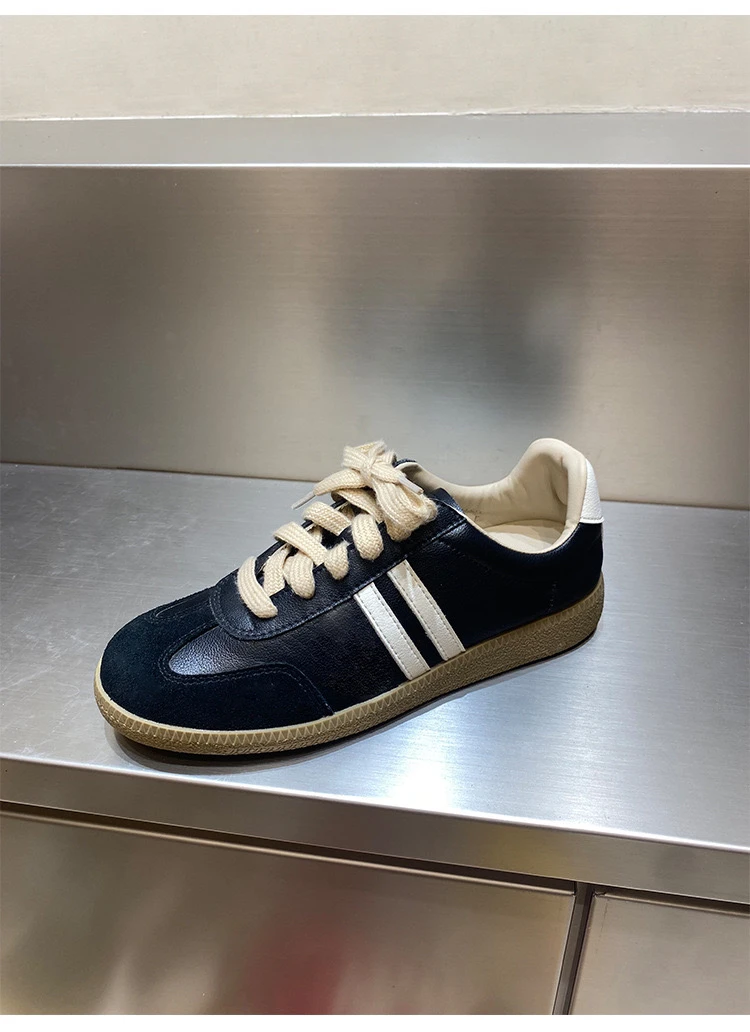 Miss zhuo｜卓晓儿 黑色德训鞋女鞋板鞋休闲鞋潮流低帮系带拼接