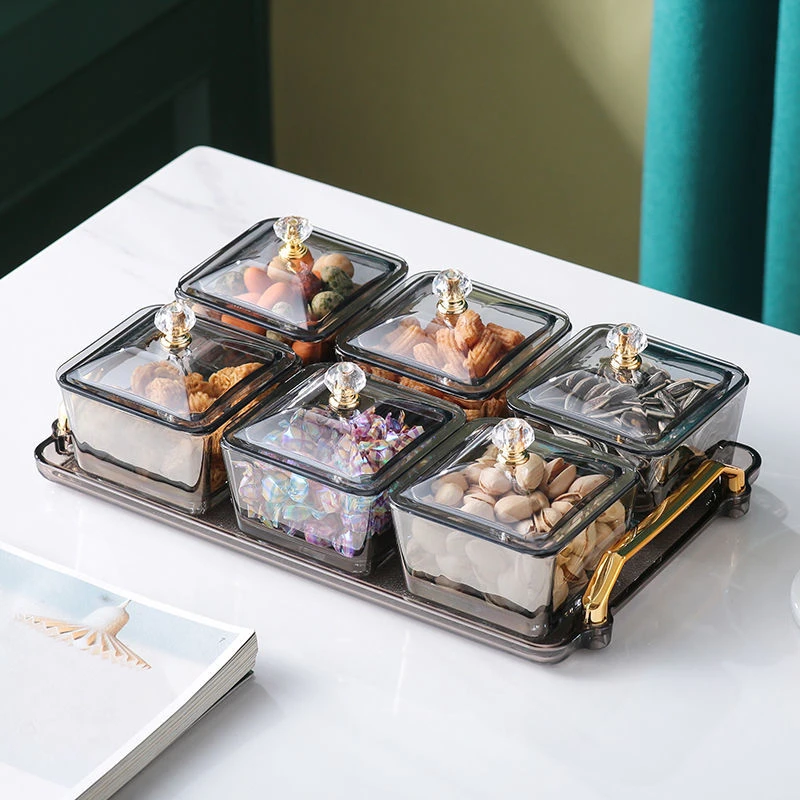 轻奢水果盘客厅家用糖果盒精致果盘创意年货分格零食盘分格干果盘