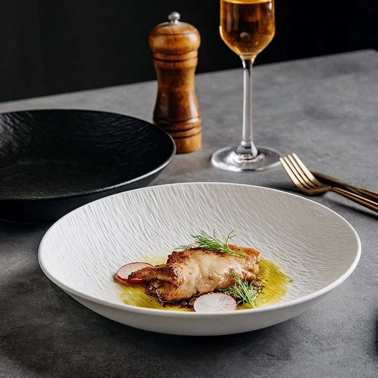 岩石纹陶瓷日式碟子家用餐盘饭盘深盘石纹菜盘高级感餐具黑色盘子