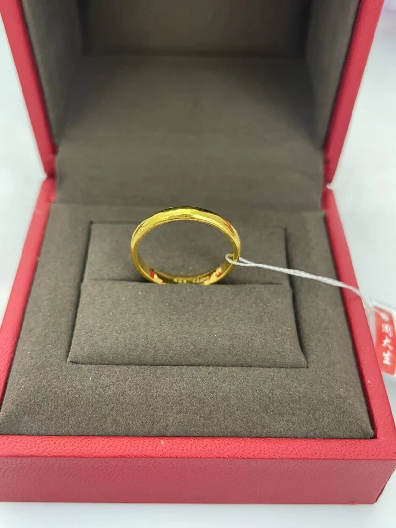 周大生足金素圈亮面光面黄金戒指固口光溜戒