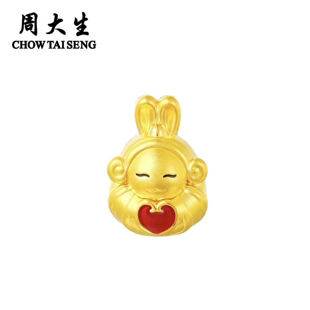 周大生兔爷黄金转运珠足金硬金珐琅彩兔子生肖兔儿童可爱礼物
