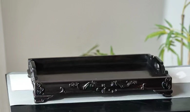 紫光檀如意卷草纹文承盘