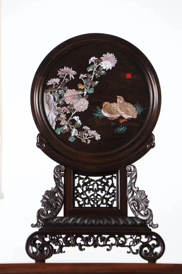 大红酸枝案上台屏