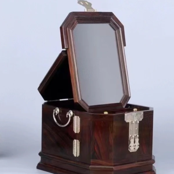 老挝大红酸枝全独板素面丹凤朝阳镜箱