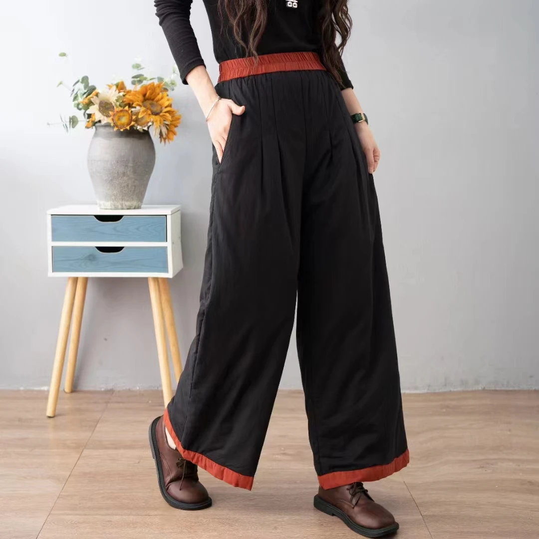 冬季新款阔腿裤加厚棉裤女洋气时尚显瘦保暖宽松百搭长裤全棉裤子