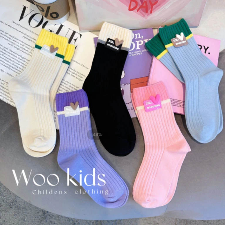 儿童秋冬款中筒棉袜女大童袜子彩色多巴胺长筒袜韩版潮袜学生袜