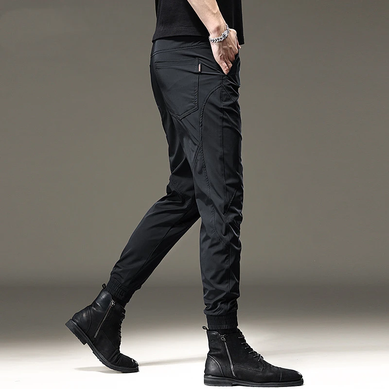 jeep吉普高端黑色运动裤男秋冬新款潮牌修身束脚速干休闲长裤男