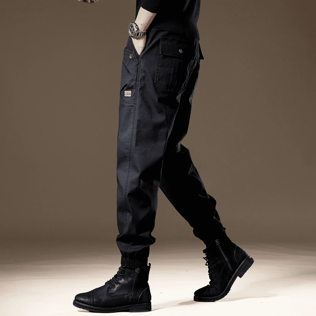 jeep吉普重磅休闲工装裤子男秋冬新款黑色宽松大码直筒束脚长裤男