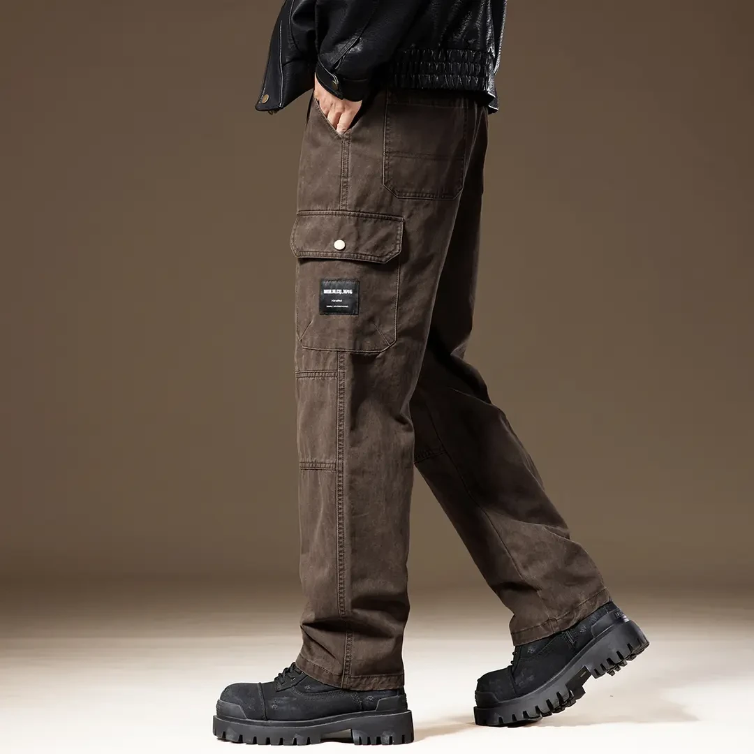 jeep吉普复古户外工装裤男宽松纯棉直筒秋冬新款垂感阔腿休闲裤男