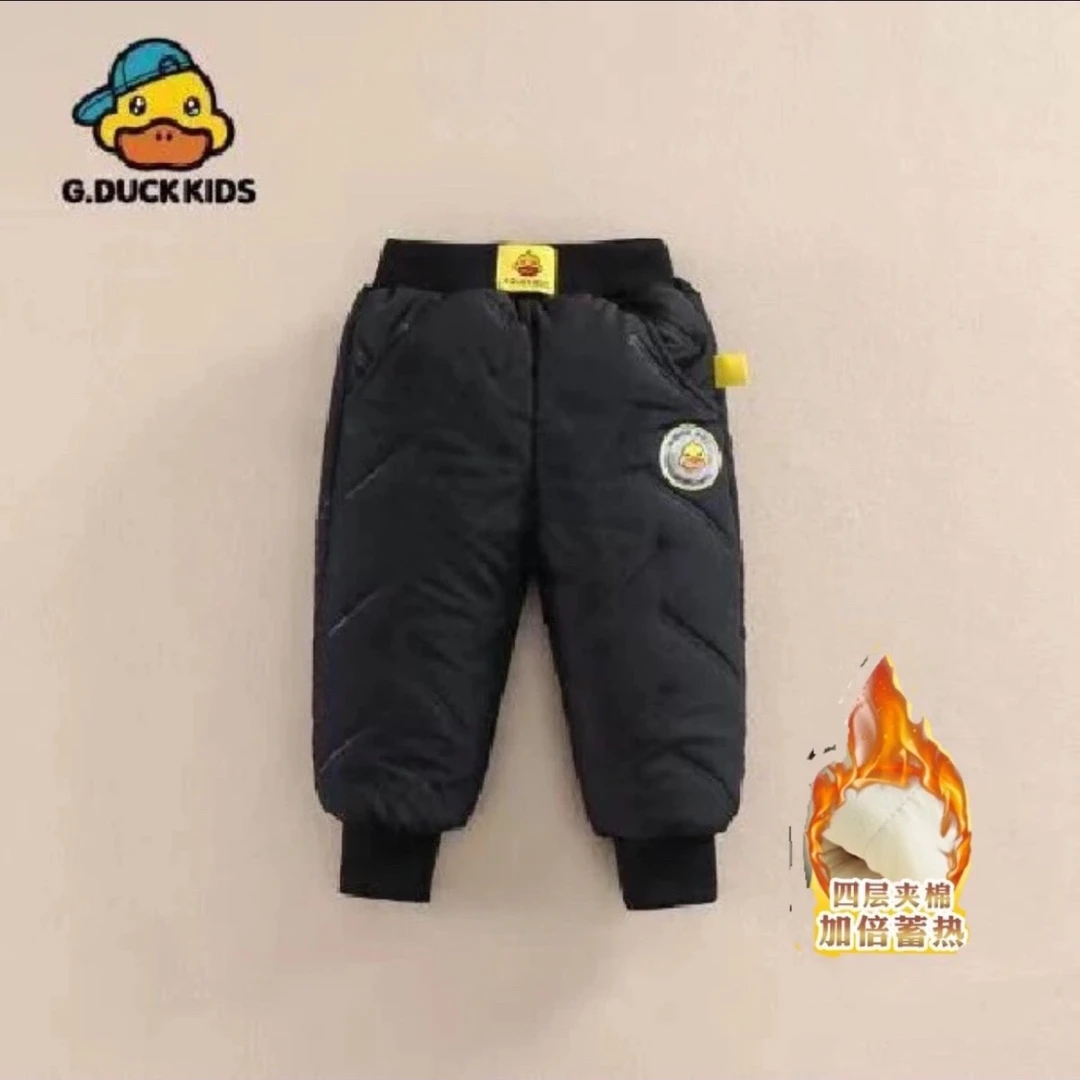 小黄鸭男女加绒加棉冬款裤子防水棉裤裤子儿童休闲外穿加厚新中式