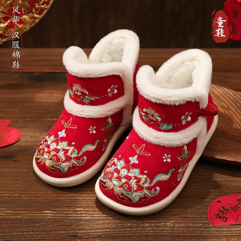 女童棉鞋冬季宝宝雪地靴2025新款加绒国风古风童鞋儿童拜年汉服鞋
