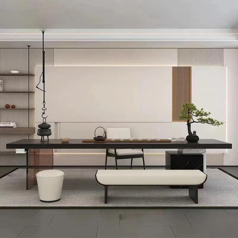 新中式实木茶桌椅组合功夫干湿泡茶台简约禅意茶室茶楼家具定制SL