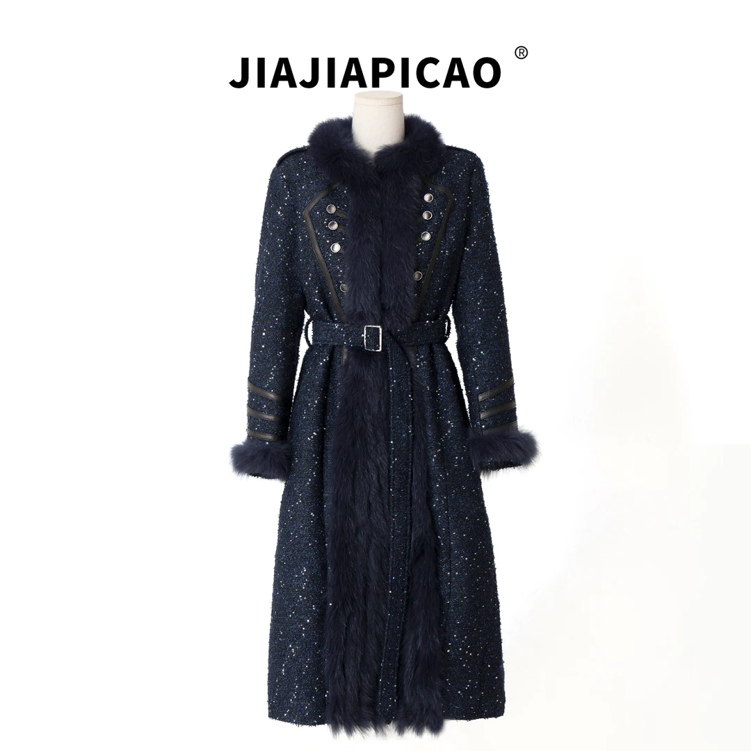 【佳佳推荐】新款狐狸毛绵羊皮时尚长款气质外套/8010