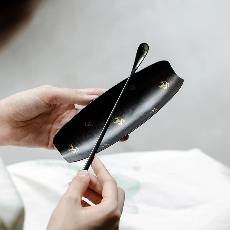 德白老铁大漆茶荷茶则套组中式手工茶拨复古风茶勺茶具茶道零配件