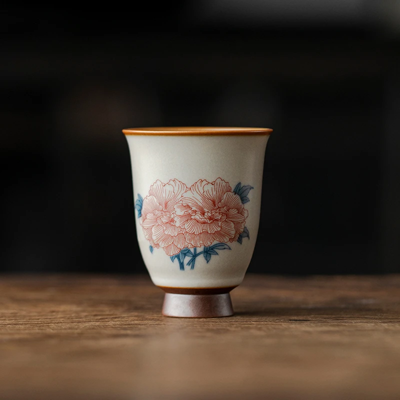 德白汝窑闻香杯芙蓉花开片言川杯中国风传统复古高颜值送妈妈礼物