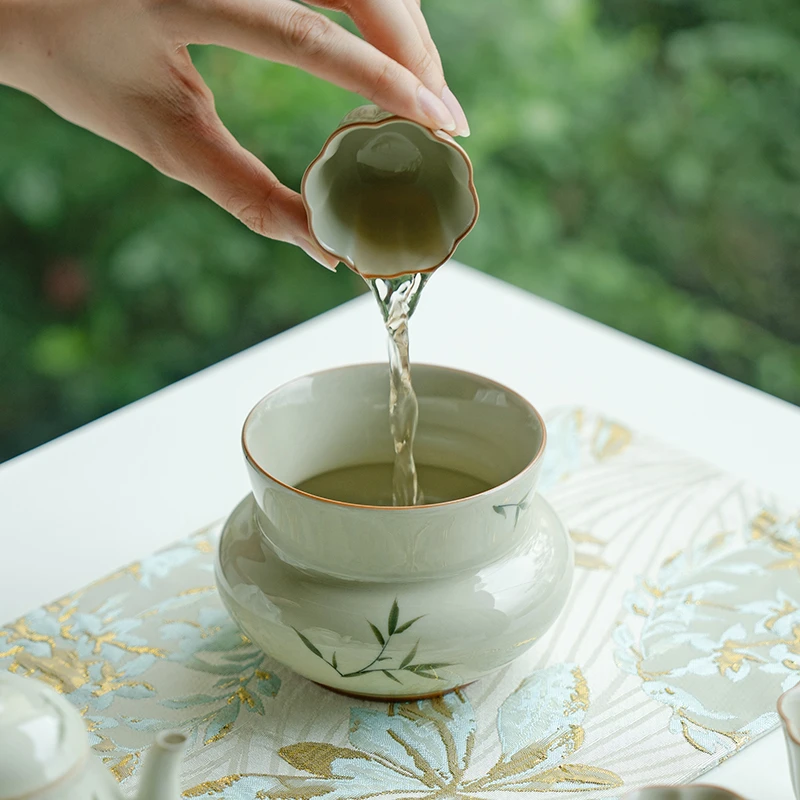 德白纯手绘筱竹圆口陶瓷建水茶洗茶渣缸水盂家用水洗杯洗茶果皮缸