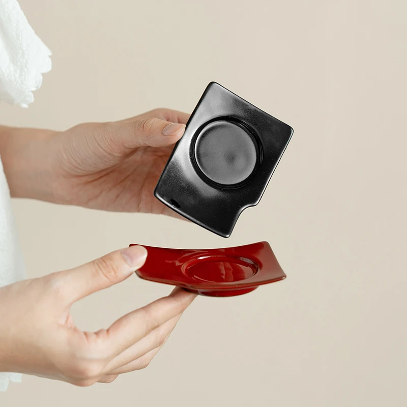 德白赭梦红复古茶杯垫轻奢创意中式赭红色茶托隔热垫功夫茶具配件