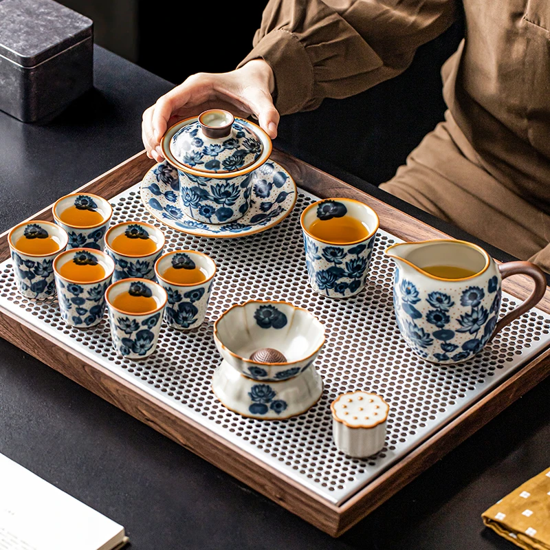 德白汝窑步步生莲功夫茶具套装2025新款家用轻奢高档办公盖碗茶杯