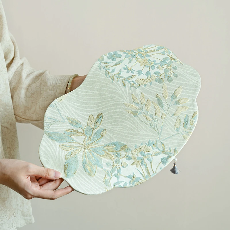 德白金丝梨花白双面茶席新中式禅意高端桌布隔热杯垫子茶盘垫茶席