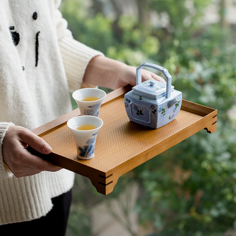 德白竹制茶托盘茶盘托盘长方形实木盘子家用放茶杯水杯子茶具茶托