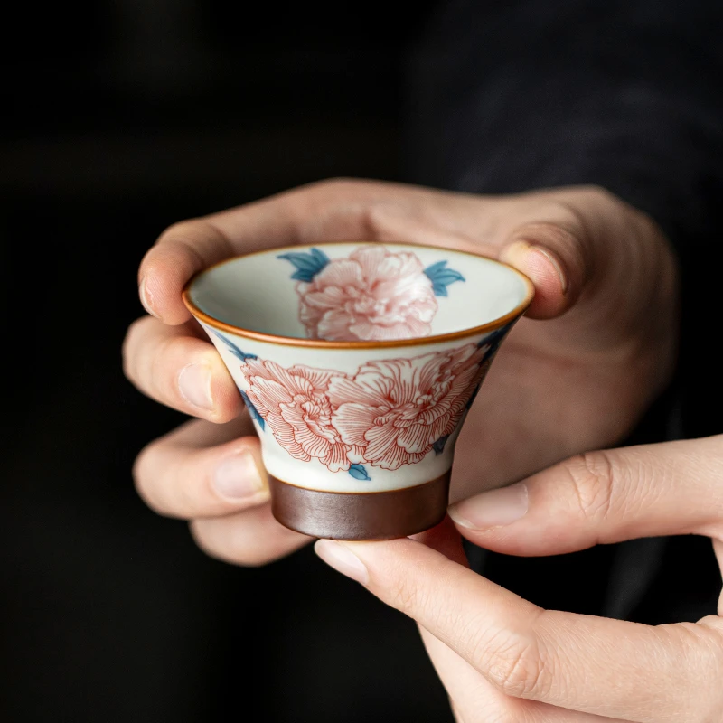 德白汝窑陶瓷茶杯主人杯小个锥形杯芙蓉花开片沐言杯中式中国风