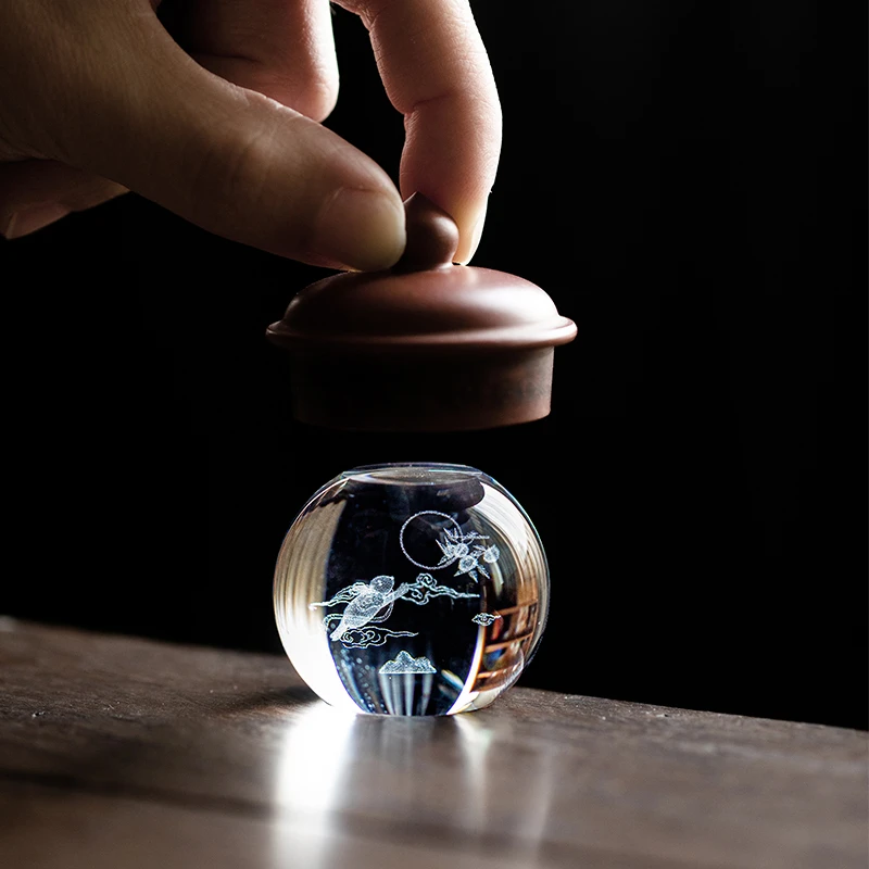 德白月兔水晶盖置托壶承盖碗盖托茶宠茶桌小摆件功夫茶具茶道配件