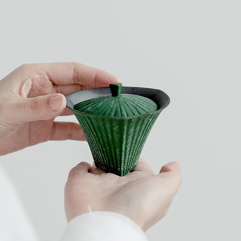 中式雪点松绿陶瓷盖碗茶杯家用创意茶碗带盖家用单个泡茶杯子手工