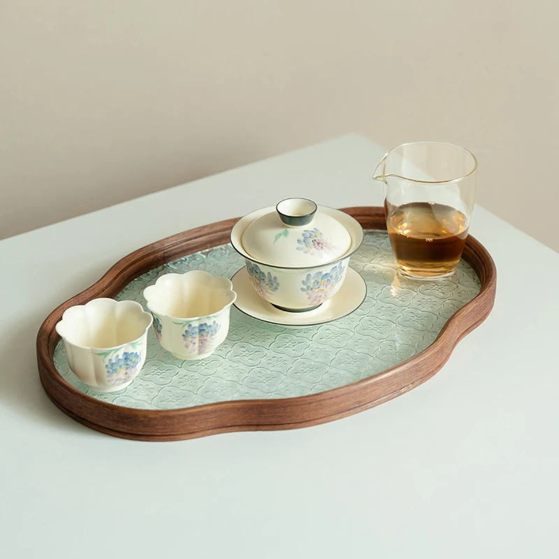 德白纯手绘紫藤花盖碗茶杯功夫茶具套装茶壶茶杯公道杯茶盘二人饮