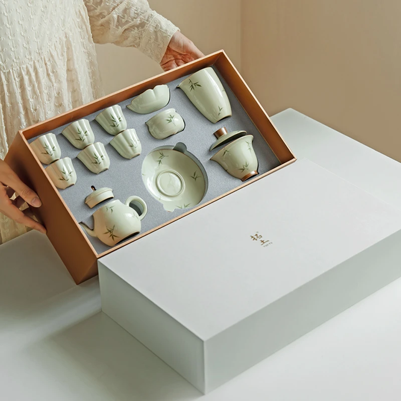 德白手绘筱竹功夫茶具套装轻奢高档家用茶壶茶杯陶瓷2025新款礼盒