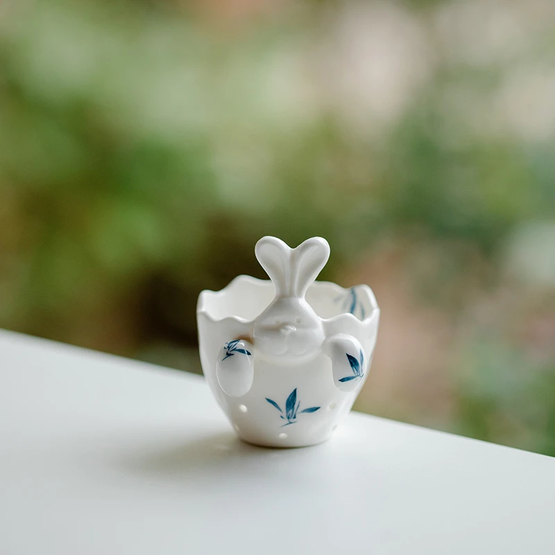 德白纯手绘蝴蝶兰花小兔子过滤泡茶杯茶漏茶滤茶叶过滤器茶具配件