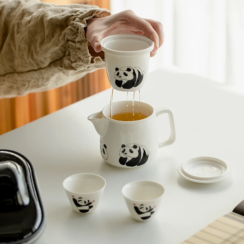 停产福利旅行茶具套装便携创意熊猫图案功夫泡茶杯一壶二杯户外