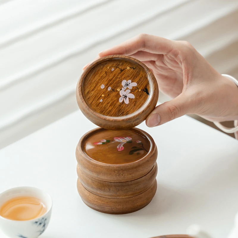 德白手绘重竹轻奢茶垫茶杯垫杯垫茶托泡茶盖置盖托功夫茶道零配件