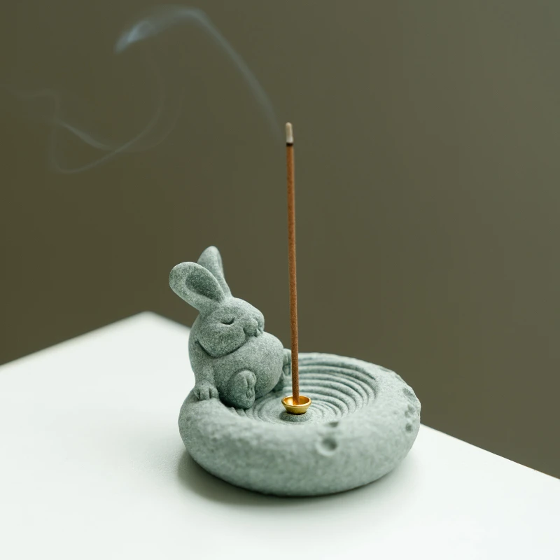德白创意萌宠香插香托客厅室内线香底座檀香托茶桌香道青砂石摆件