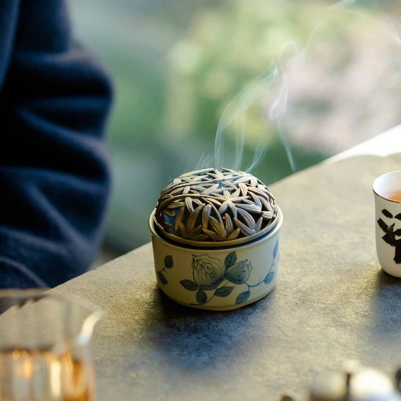 德白纯手绘佛手果陶瓷小香炉家用檀香沉香熏香炉室内插香座香薰炉