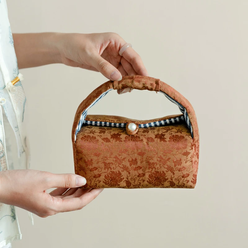 德白缠枝莲织锦茶艺收纳包中式茶具外出携带包便携旅行茶具手提包