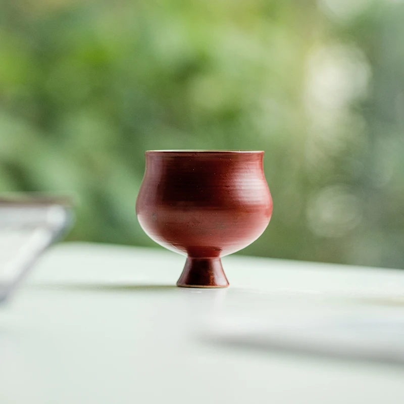 德白粉引胭脂红蛮腰杯蛮腰杯家用高足茶杯主人杯茶盏单杯功夫茶具