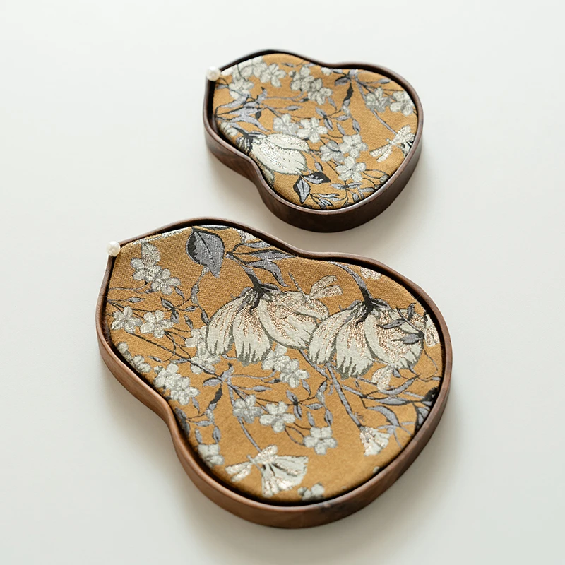 北美胡桃木葫芦壶承中式西阵织福禄茶垫家用壶承托盘功夫茶具配件