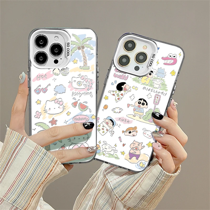 夏日海边KT小新适用苹果14pro华为小米vivo防摔镭射女小众手机壳