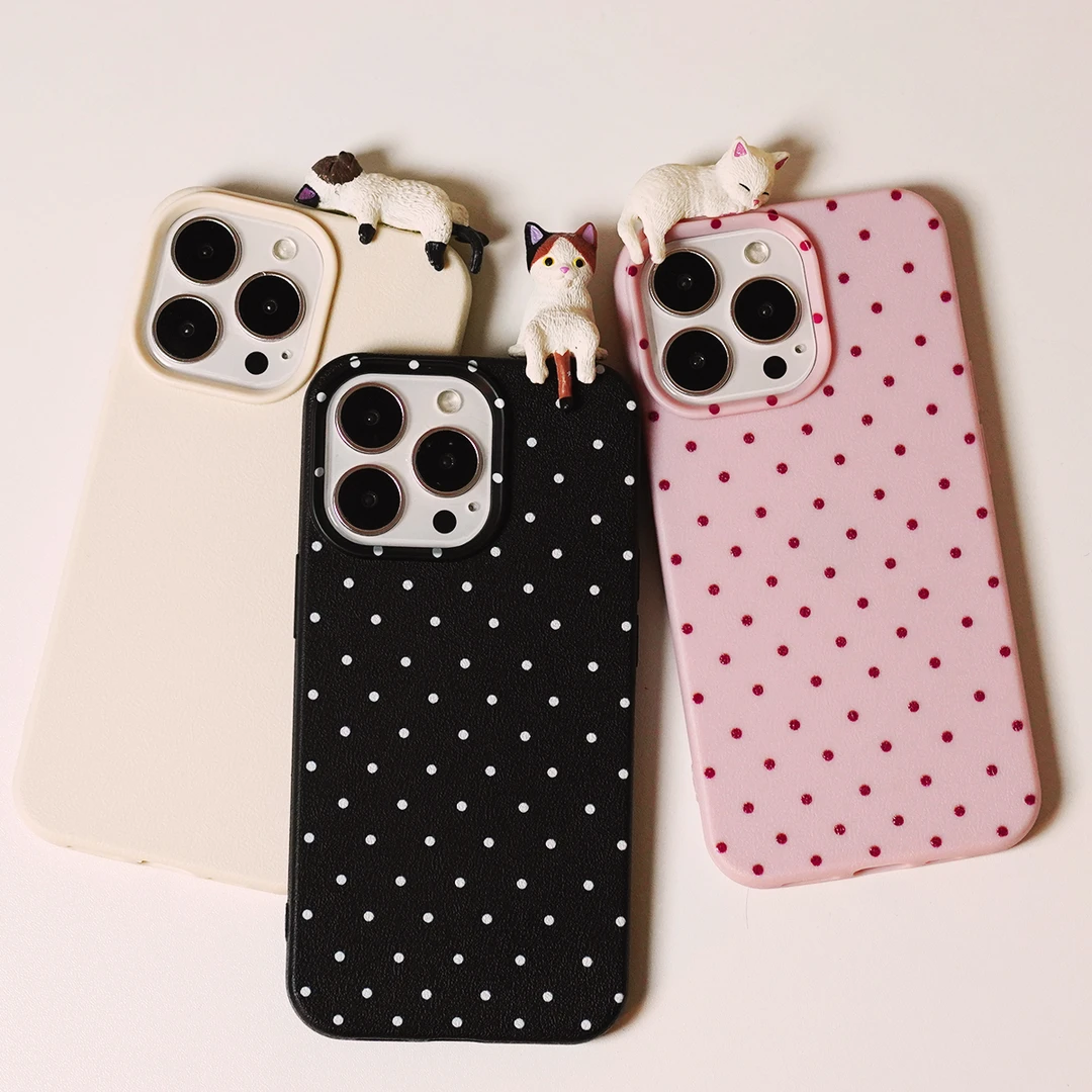 适用苹果仿皮纹软硅胶猫咪公仔可爱防摔ins线创意日韩手机壳