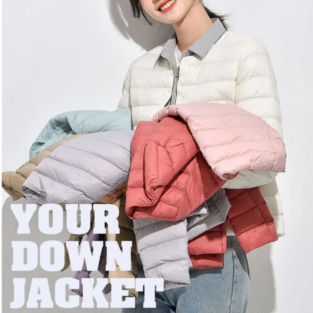 01DZ2024新款百搭白鸭绒轻薄秋冬休闲轻便圆领变V领保暖修身外套