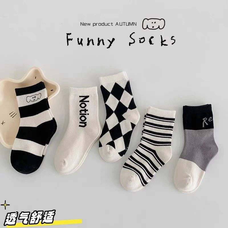 男童袜子春秋冬季儿童复古卡通中筒袜中大童袜保暖卡通字母袜透气