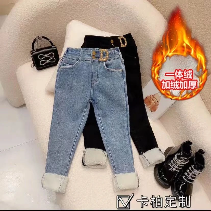 【清仓处理】女童加绒牛仔裤一体绒加厚2024新款宝宝洋气