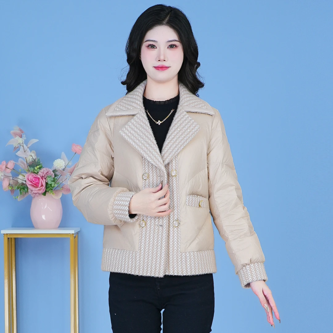 条纹翻领秋冬新款时尚洋气宽松穿加厚显瘦短款羽绒服【SJYF3620】