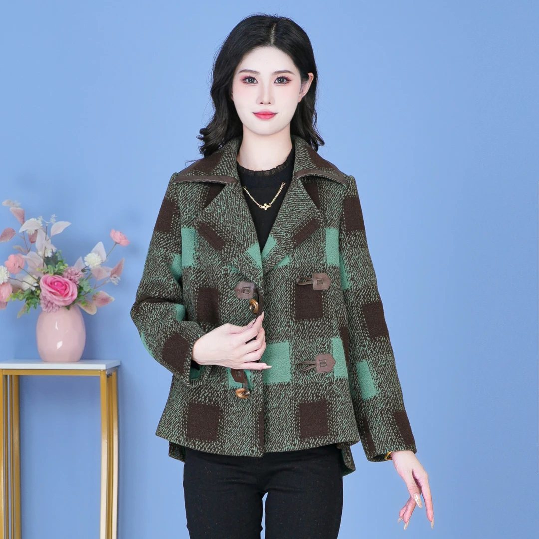 【SJYF2573】2024年秋季新款时尚百搭气质显瘦格纹休闲上衣女外套