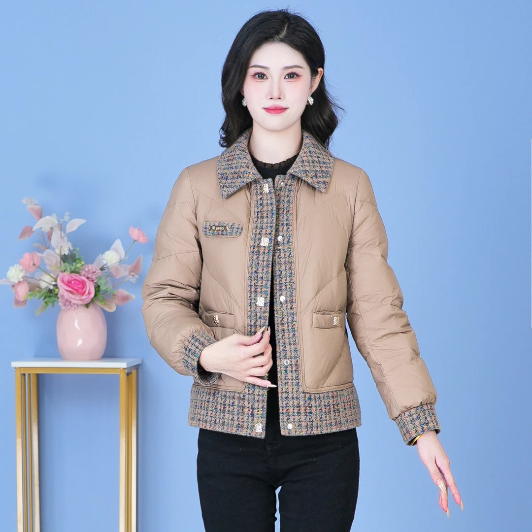 【SJYF2781】2024年秋冬新款时尚气质拼接小香风女士轻薄短款羽绒服