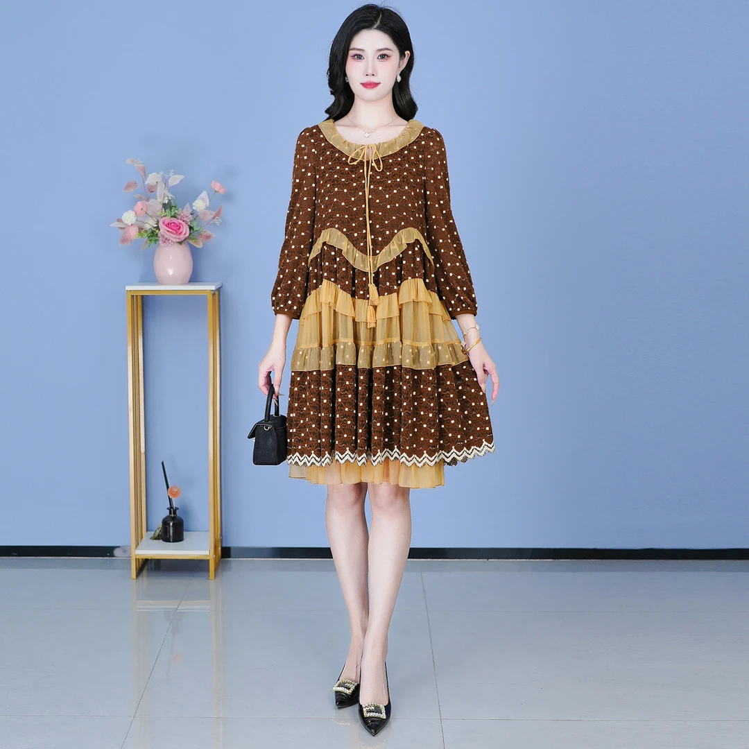 【SJYF2159】春季新款连衣裙中长款气质中式收腰印花修身女装连衣裙