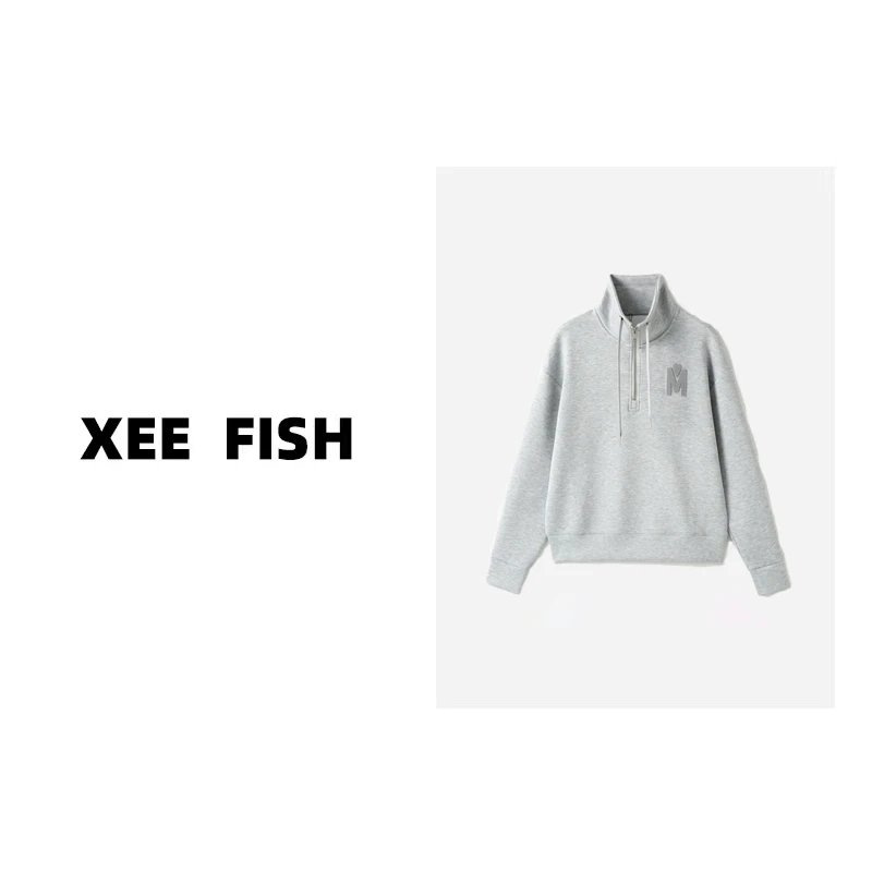 【天邑严选】天鹅绒牙刷绣半拉链卫衣立领设计男女情侣款SS23052